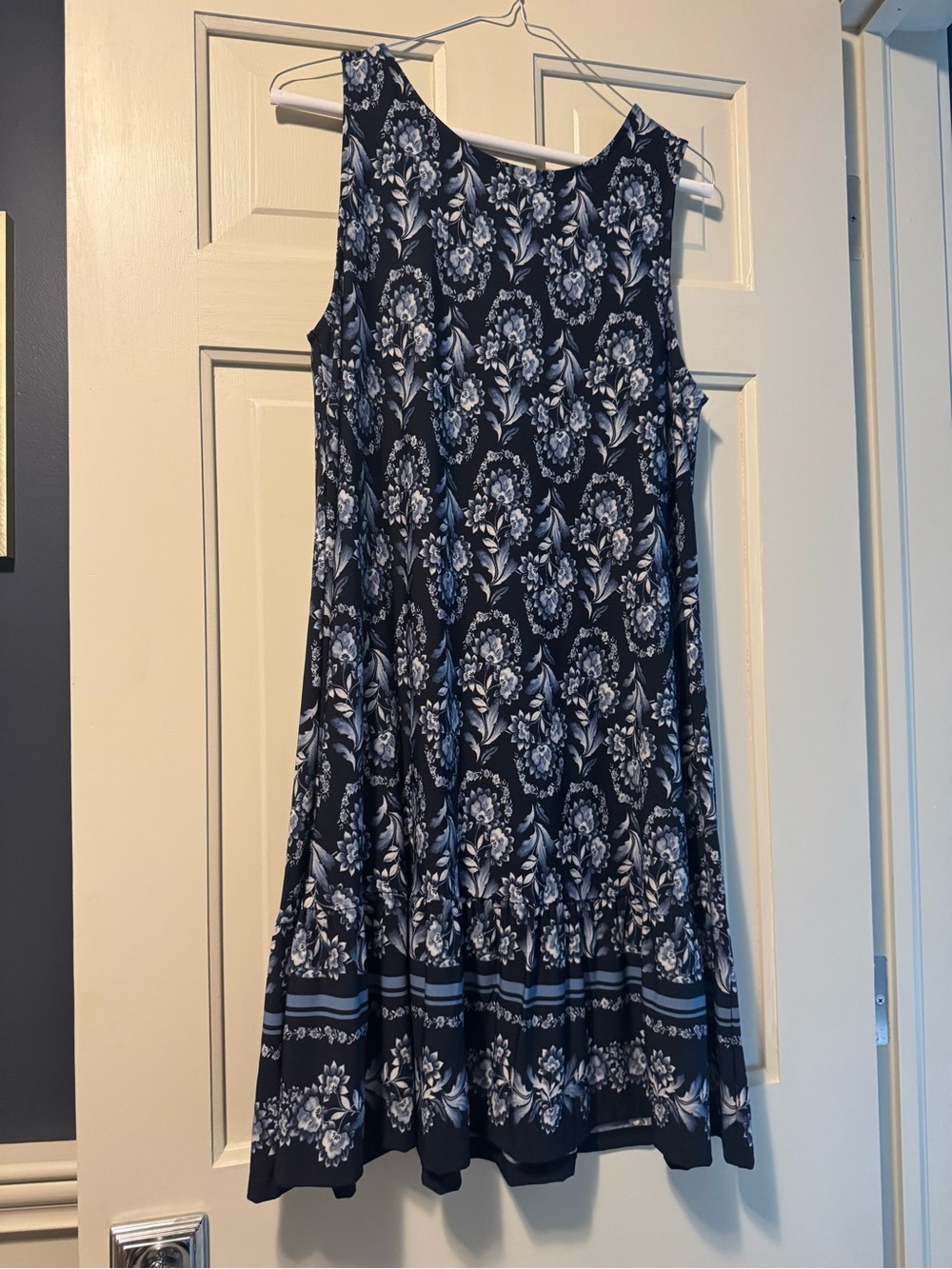 LOFT Navy Floral Swing Mini Dress